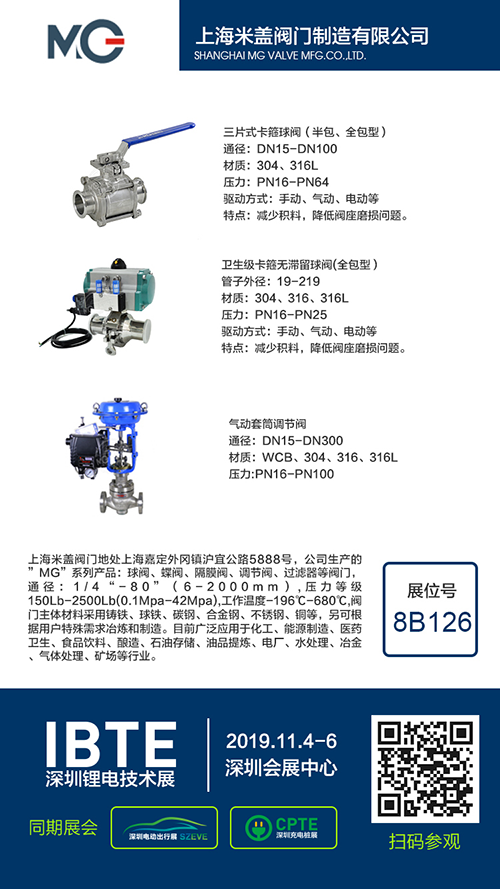 米蓋閥門(mén)誠(chéng)邀您參加2019年第三屆深圳鋰電技術(shù)展
